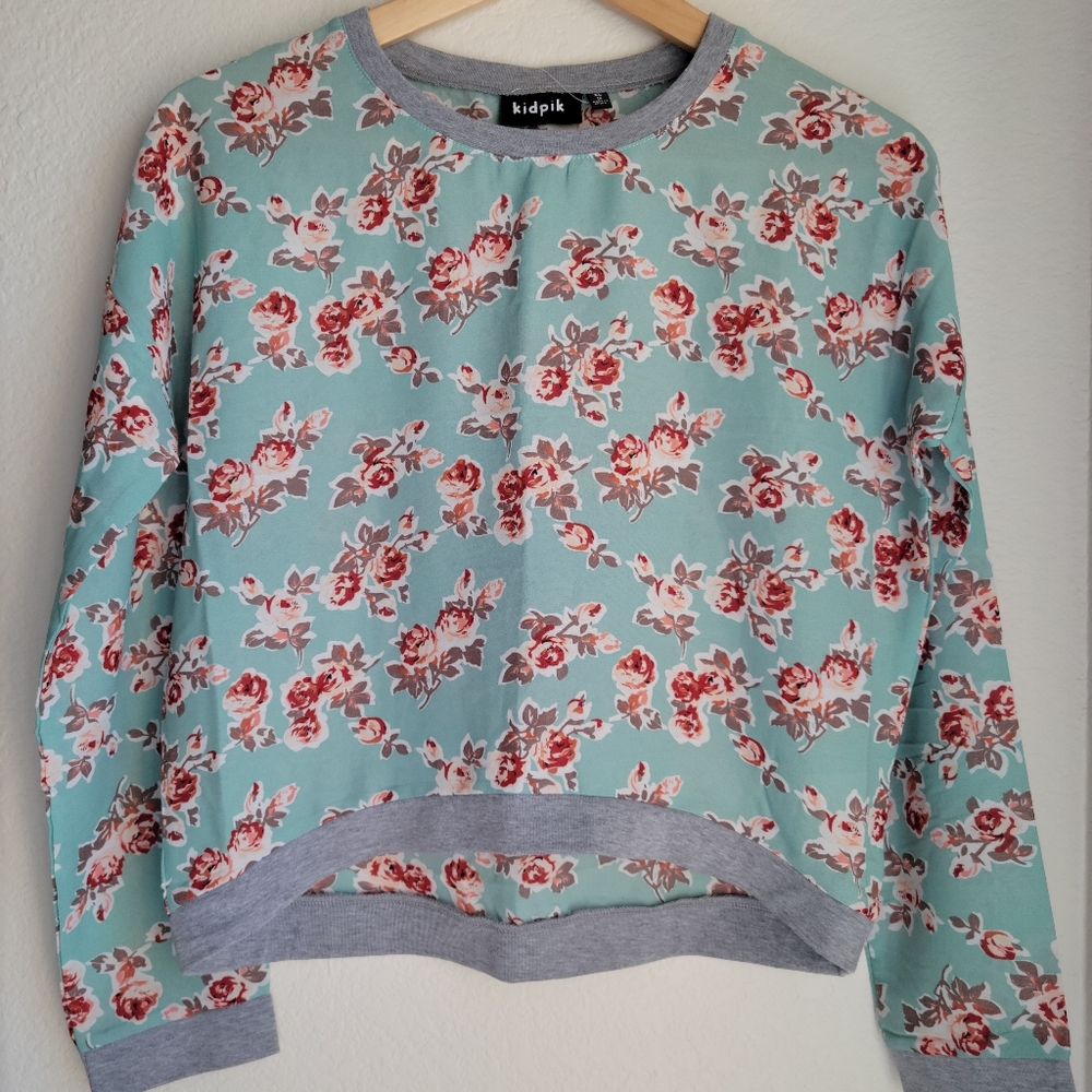Kidpik Long Sleeve Floral Pullover Blouse Top Girls XL Green Lightweight…